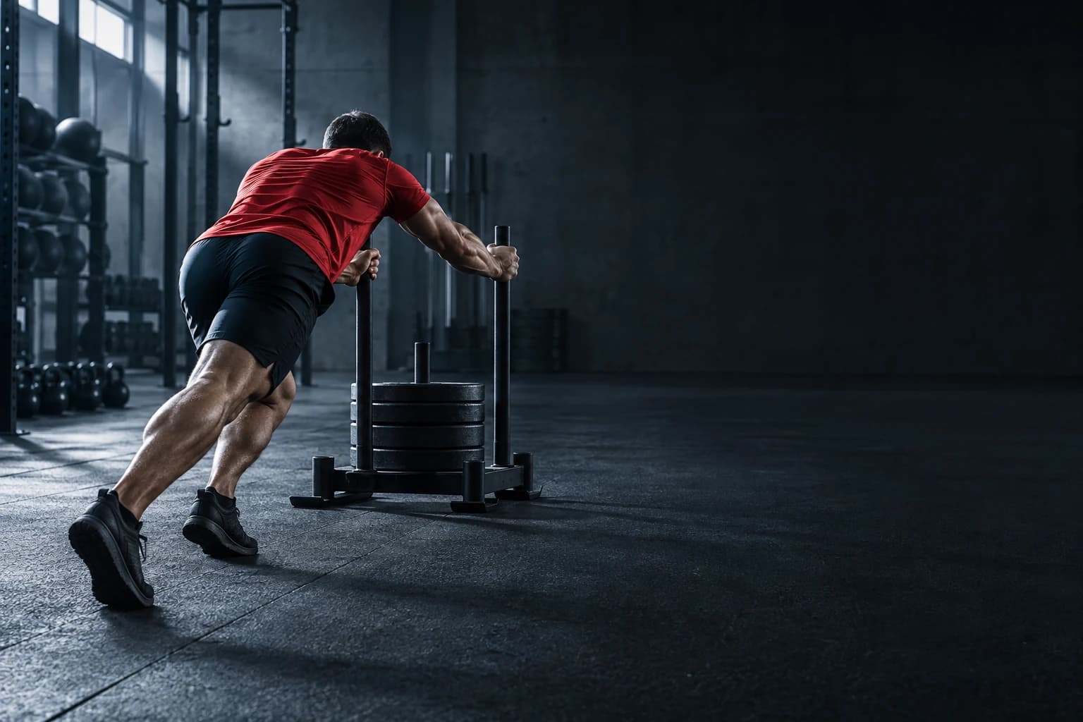 Campaign illustration of an athlete pushing a weight sled